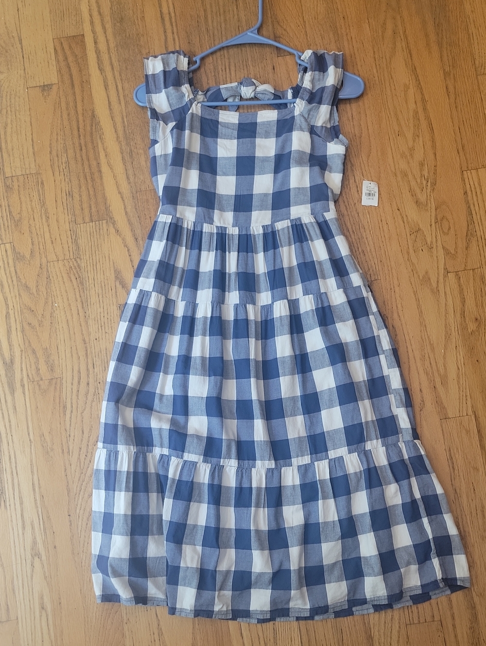 BNWT Old Navy Girls' Large Blue and White Gingham Tiered Dress
